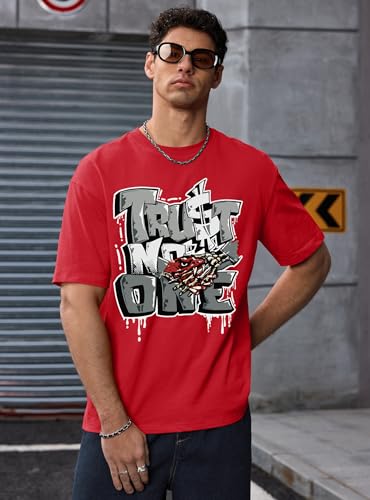 Herberton Men's Graphic T-Shirt Loose Fit Cotton Fashion Casual Streetwear Crewneck Short Sleeve Tee (S-XXL) - color: Red, size: X-Large