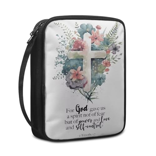 Cross with Floral Print Bible Book Cover,Bible Case with Handle for Women Girls - color: Cross With Floral