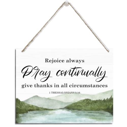 Christian Decor, Rustic Hanging Wood Plaque Sign, Christian Wall Art, Inspirational Wood Sign, Religious Decor, Home Decor for Living-room Bedroom, Rejoice Always Pray Continually Sign - color: 1 THESSALONIANS 5:16