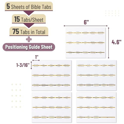 Mr. Pen- Laminated Bible Tabs, 75 pcs, Easy-to-Read & Apply - color: White With Gold Edge