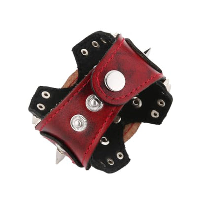HZMAN Leather Bracelets Retro Men's Leather Cuff Bracelet Adjustable Wide Wristband Bracelet Jewelry Gift - color: Red-Wolf