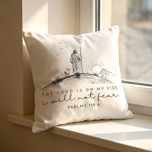 Christian Psalms 118:6 Pillow Cover 18x18 - color: White-bible