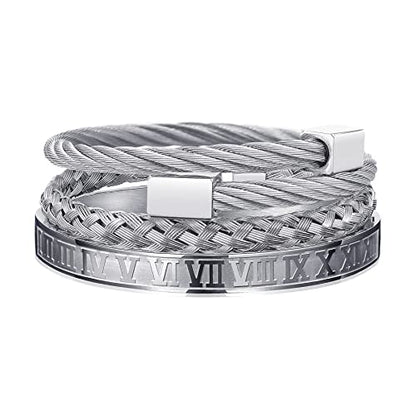 WFYOU Stainless Steel Bracelets for Men Gold Cuff Bracelet Birthday Gifts - color: Silver 6