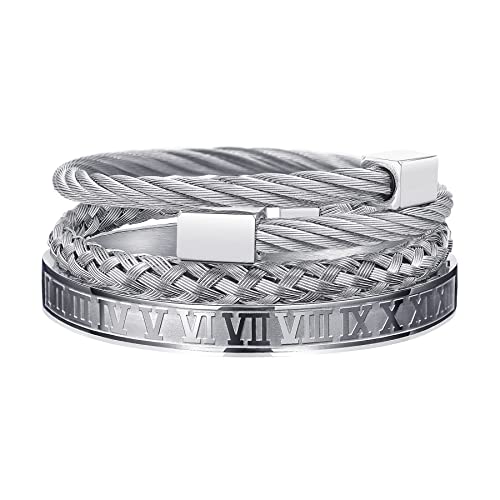 WFYOU Stainless Steel Bracelets for Men Gold Cuff Bracelet Birthday Gifts - color: Silver 6