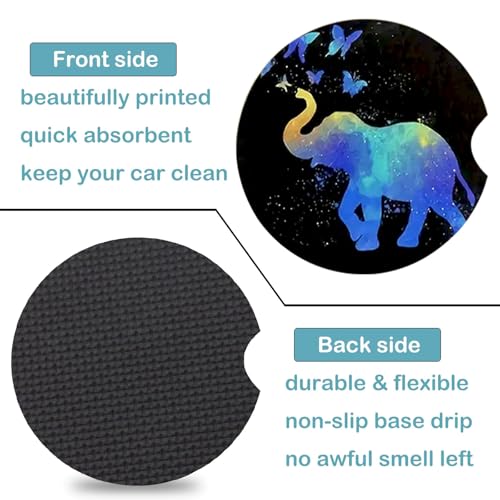 2 Pack Elephant Car Cup Holder Coasters Universal Neoprene Coasters - color: Elephant
