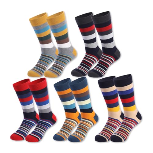 Men's Colorful Striped Dress Socks, 5-Pack Cotton, Sock Size 10-13 - color: Bold Multicolor Stripes