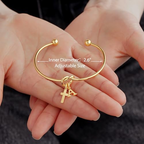 M MOOHAM Cross Initial Bracelet for Women Girls, Letter A-Z Cuff Bracelet - color: L