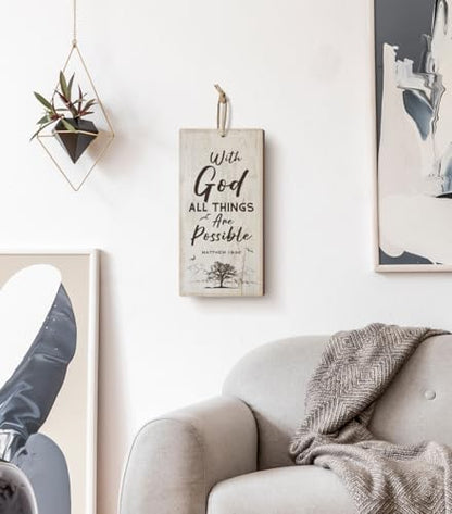 YZEXEZY Inspirational Religious Decor-With God All Things Are Possible Sign12"x6" Bible Verse MATTEW 19:26 Christian Wall Art Gifts - style: With God