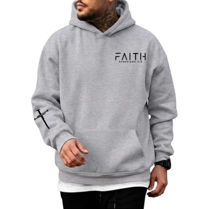 Christian Hoodies for Men Faith Cross Graphic Hoodie Jesus Fleece Sweatshirts Bible Verse Religious Pullover Tops - color: Light Gray, size: Large