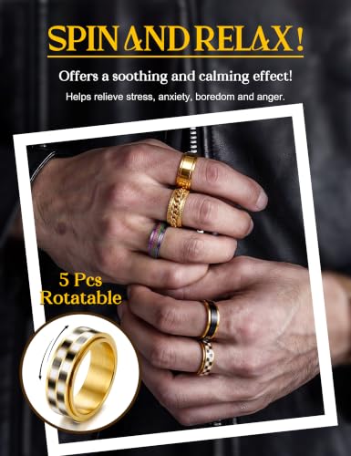 IRONBOX Stainless Steel Spinner Fidget Rings Set for Men Women