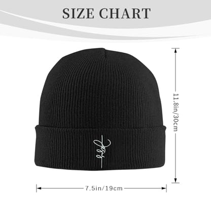 Black Beanie Hat for Men Women Embroidered Knit Winter Beanies Cap - color: Christian