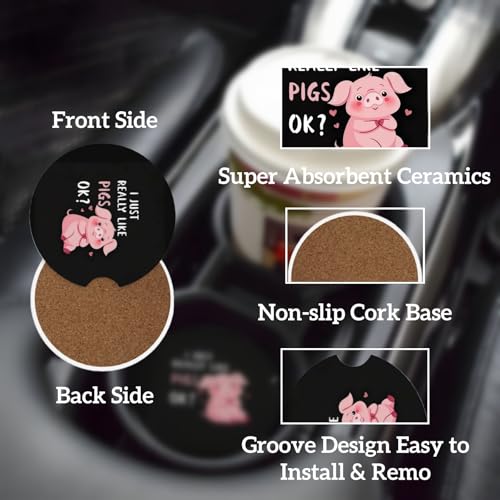 Ceramic Car Cup Coasters 2PCS - Pigs - color: Pigs