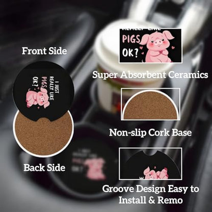 Ceramic Car Cup Coasters 2PCS - Pigs - color: Pigs