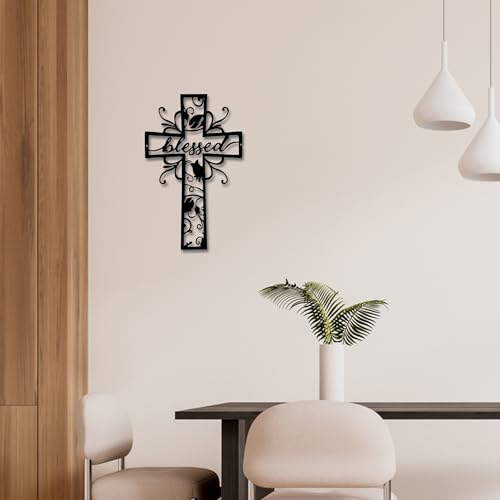 Rajukit Blessed Christian Metal Cross Wall Art for Home - color: Blessed