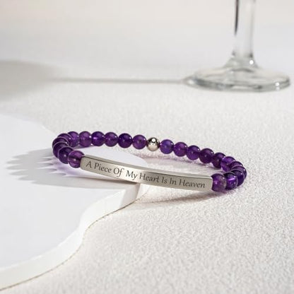Amethyst Christian Bracelet for Women, 18K Gold Plated Bible Verse Jewelry, Inspirational Religious Faith Gift, Scripture Jewelry for Encouragement & Strength - color: A piece of my heart is in heaven-Amethyst Silver