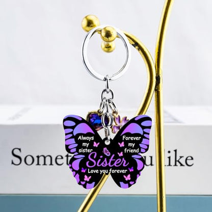 OEHEDOU Butterfly Gifts Keychain For Women Men Family Members Memorial Gift - color: Black and Purple