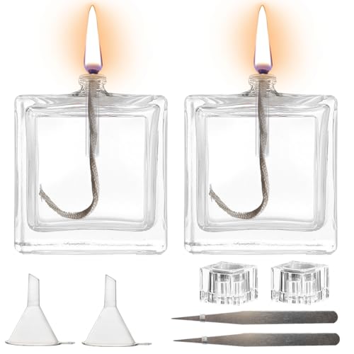 2 Pieces Small Refillable Clear Glass Oil Lamp Unscented Candles for Fine Dining Restaurants or Home Cotton Wick and Holder Included - color: Square/2pcs
