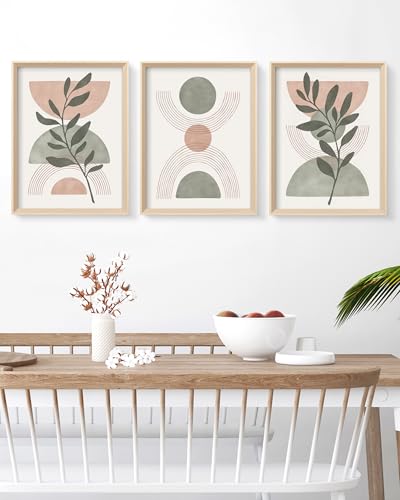 HesenDot Boho Sage Green Framed Wall Art, 12x16IN High Wood Frame Design - color: High Frame Green Neutral Leaf