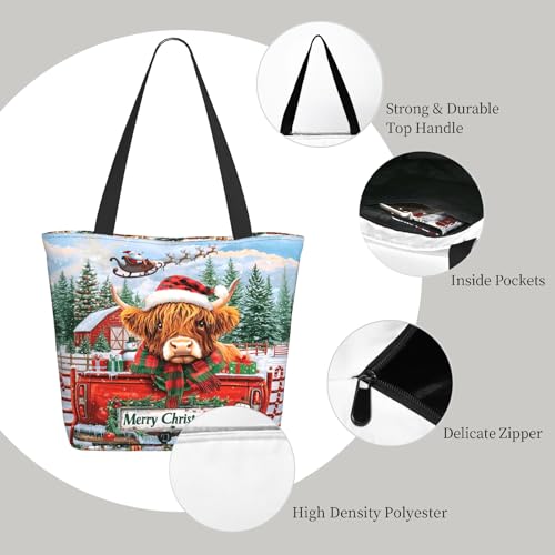 Funny Christian Tote Bags For Women With Zipper Christian Gifts For Work Gym Travel Beach Women With Large Capacity - color: Christmas