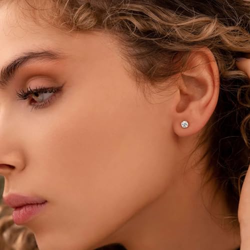 Titanium Earrings Push-in Threadless Flat Back Stud Earrings for Women Men, Cartilage Earring Hypoallergenic Cubic Zirconia Earrings Studs for Helix Tragus Piercing Jewelry - color: Silver-7mm