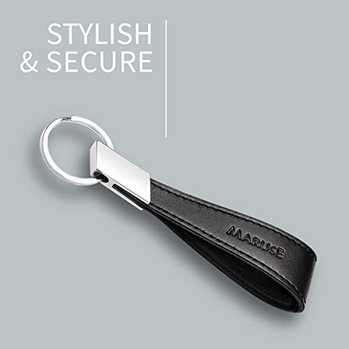 Maruse Italian Leather Keychain for Men and Women, with Flat Profile Polished Metal Key Ring, Handmade in Italy - color: Black