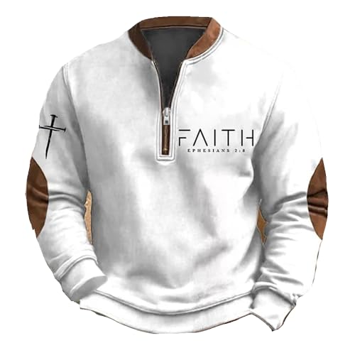 Men's Faith Print Casual T-Shirt Faith Ephesians 2 8 Pullover - color: White, size: Small
