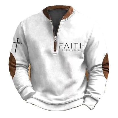 Men's Faith Print Casual T-Shirt Faith Ephesians 2 8 Pullover - color: White, size: XX-Large