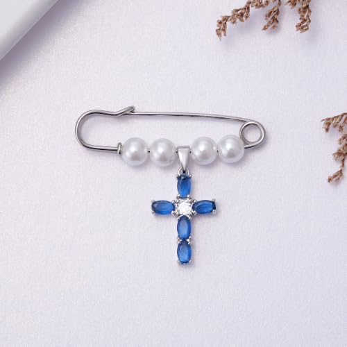 Ralukiia Something Blue Gifts for Bride, Blue Cross Bridal Bouquet Charm Pin with Pearl, Christian Wedding Keepsake, Bridal Shower Gift, Wedding Day Accessory for Daughter Bride - color: Cross Pin