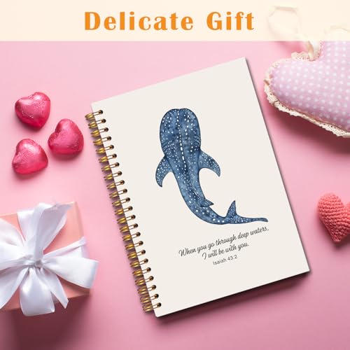 JINYO Whale Shark Christian Notebook for Women Men, Isaiah 43:2 Bible Journaling Notebook, Religious Prayer Journal for Woman, Church Notes Journal, Scripture Spiral Notebooks 5.5x8.3 Inch(Beige) - color: white Christian Notebook-2