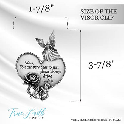 True Faith Jewelry Drive Safe Heart Guardian Angel Car Visor Clip, Christian Religious Automotive Accessories, 3-7/8 x 1-7/8 Inch, Pewter, Mom - size: Mom