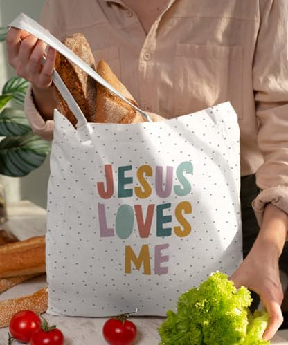 Christian Inspirational Verse Canvas Tote Bag for Women Teens Teen Girls,Grocery Reusable Shopping Bags - color: Jesus Loves Me