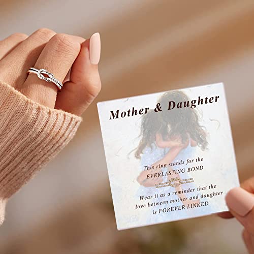 MOROTOLE To My Mom Sterling Silver Ring, Love Knot Silver Ring for Women Forever Linked You And Mom Rings Adjustable Thumb Rings Mother Gifts… - color: Knot Rings * 2 (Mother & Daughter Card * 2)