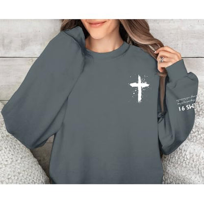 Women Christian Sweatshirt Psalms 91 Jesus Hoodie Religious Faith God Shirt Bible Verse Inspirational Pullover Tops - color: Deep Gray, size: Small