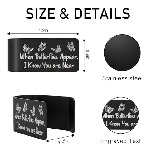 When Butterflies Appear I Know You are Neaar Black Visor Clip for Cars, Memorial Gifts for Loss of Daughter, Bereavement Gifts for Loss of Mother, Car Charm Butterfly Sympathy Present - color: black