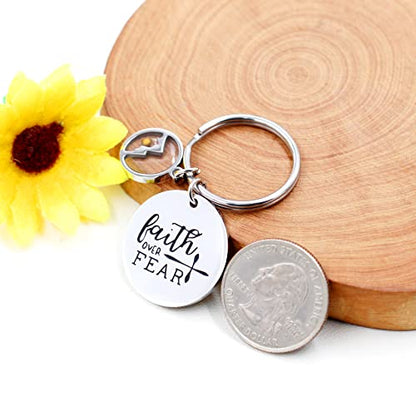 Uloveido Stainless Steel Faith Cross Keychain & Jesus Loves Me Christian Keyring Mustard Seed Charms Religious Jewelry - style: Faith Over Fear-round Mountain