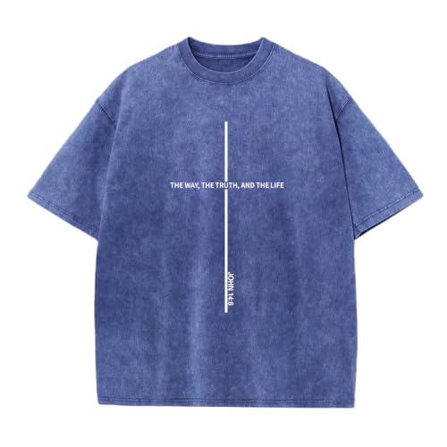 Boys Christian Shirts for Kids Jesus God Bible Verse Religious Faith T Shirt Youth Acid Wash Cross Graphic Tees Tops - color: Blue, size: 7-8 Years