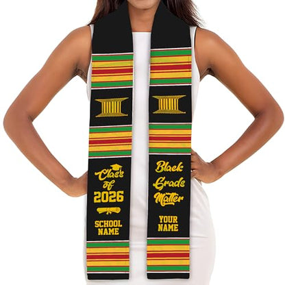 MDPrints Global Kente Graduation Sash 2026, Black Girl Magic Graduation Sash 2026, Class of 2026 Graduation Gift - color: Kente Dk06