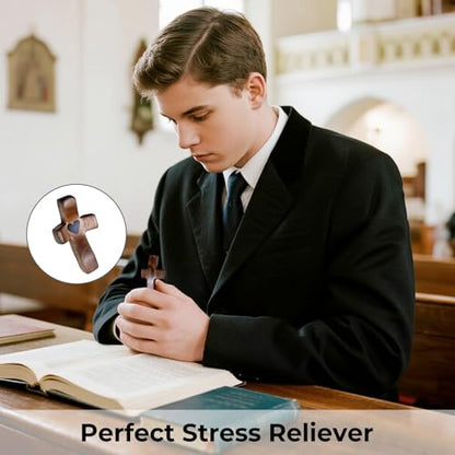 Vrouwengeld 2Pcs Wooden Pocket Cross My Heart, Stress Relief Cross Fidget, Wooden Cross Fidget Easter Gifts Encouragement Gift Ideas for Children Men Women, Pocket Prayer Cross Portable Wall Cross - color: 2Pcs