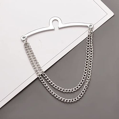 2Pcs Tie Chain for Men Classic with Double Single Gold Silver Elegant Chain Tie Cilp - color: double chain silver (two)
