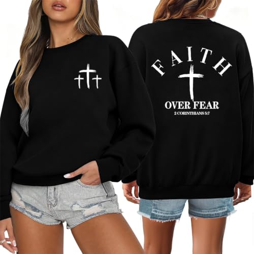Christian Sweatshirts for Women Jesus Cross Casual Tops - color: Black, size: Medium