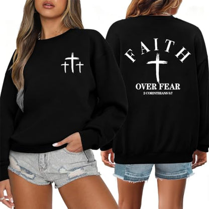 Christian Sweatshirts for Women Jesus Cross Casual Tops - color: Black, size: Medium