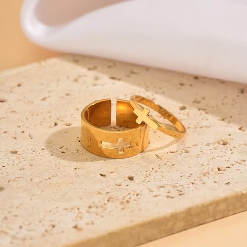 Matching Cross Rings for Couples Best Friend Promise Rings for Her Him - color: Gold