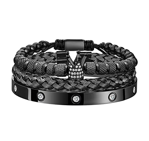 WFYOU Stainless Steel Bracelets for Men Gold Cuff Bracelet Birthday Gifts - color: Black 11