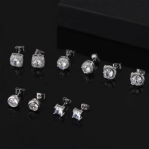NEWITIN 12 Pairs Silver Earrings for Men Women Halo Stud Earring Set - color: Silver B