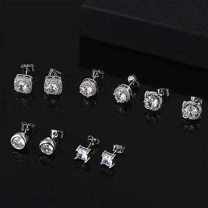 NEWITIN 12 Pairs Silver Earrings for Men Women Halo Stud Earring Set - color: Silver B