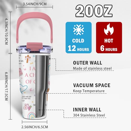 Christian Gifts for Girls Women, 20oz I Am Child of God Stainless Steel Tumbler with Top Handle and Flip Straw Lid, Inspirational Religious Birthday Gifts for Women Catholic Travel Cups, Pack of 1 - color: I am a child of God01