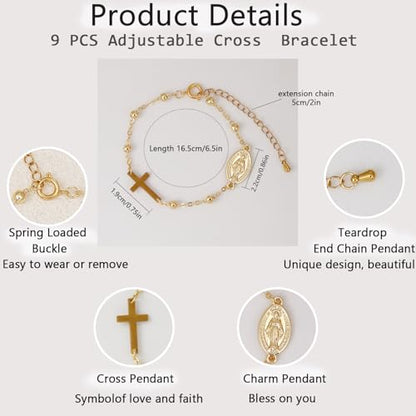COLOYAN 9PCS Rosary Gold Beads Bracelet for Women - color: B