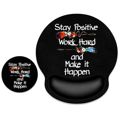 ITNRSIIET Ergonomic Mouse Pad with Wrist Support Wrist Rest Smooth Surface Non-Slip Rubber Base Comfortable Office Supplies Pain Relief, 9.8 x 9.1 inches, Inspirational Quote Black - color: Inspirational Quote Black