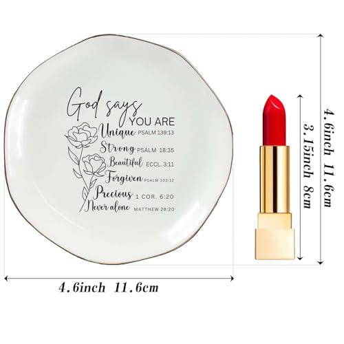Inspirational Ring Dish for Women – You Are Unique Ceramic Jewelry Holder Tray for Rings, Earrings, Bracelets – Christian Faith Gift for Her, Birthday, Baptism, Encouragement - color: You Are Unique