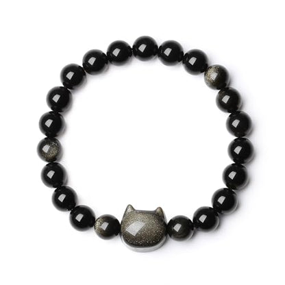 XIANNVXI Crystal Bracelet for Women Men 8 mm Natural Stone Beaded Bracelets Cat Bracelets Cross Bracelets Heart Bracelelt Jewelry for Women Birthday Gifts Stretch Bracelet - color: Gold Sheen Obsidian